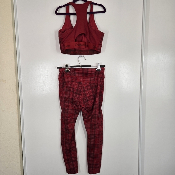 Outdoor Voices Move Free Red Legging Bra Pomegranate Red Plaid Compression Set M - Picture 4 of 17